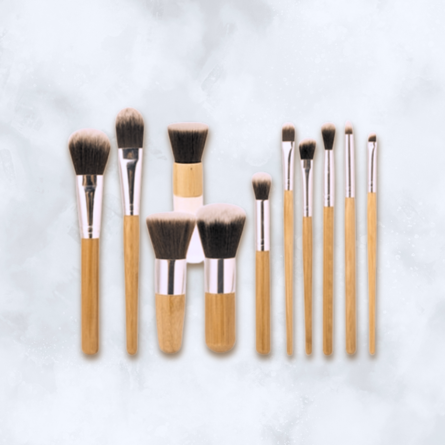 Bamboo Makeup Brush Set | 11-Piece Natural Handle with Linen Pouch