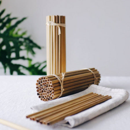 Bamboo Straw Set | 12 Reusable Natural Straws with Cleaning Brush