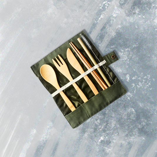 Bamboo Cutlery Set | Portable Eco-Friendly Utensils in Fabric Pouch