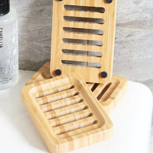 "Bamboo Soap Dish －Natural Wooden Drain Tray for Bathroom & Washroom