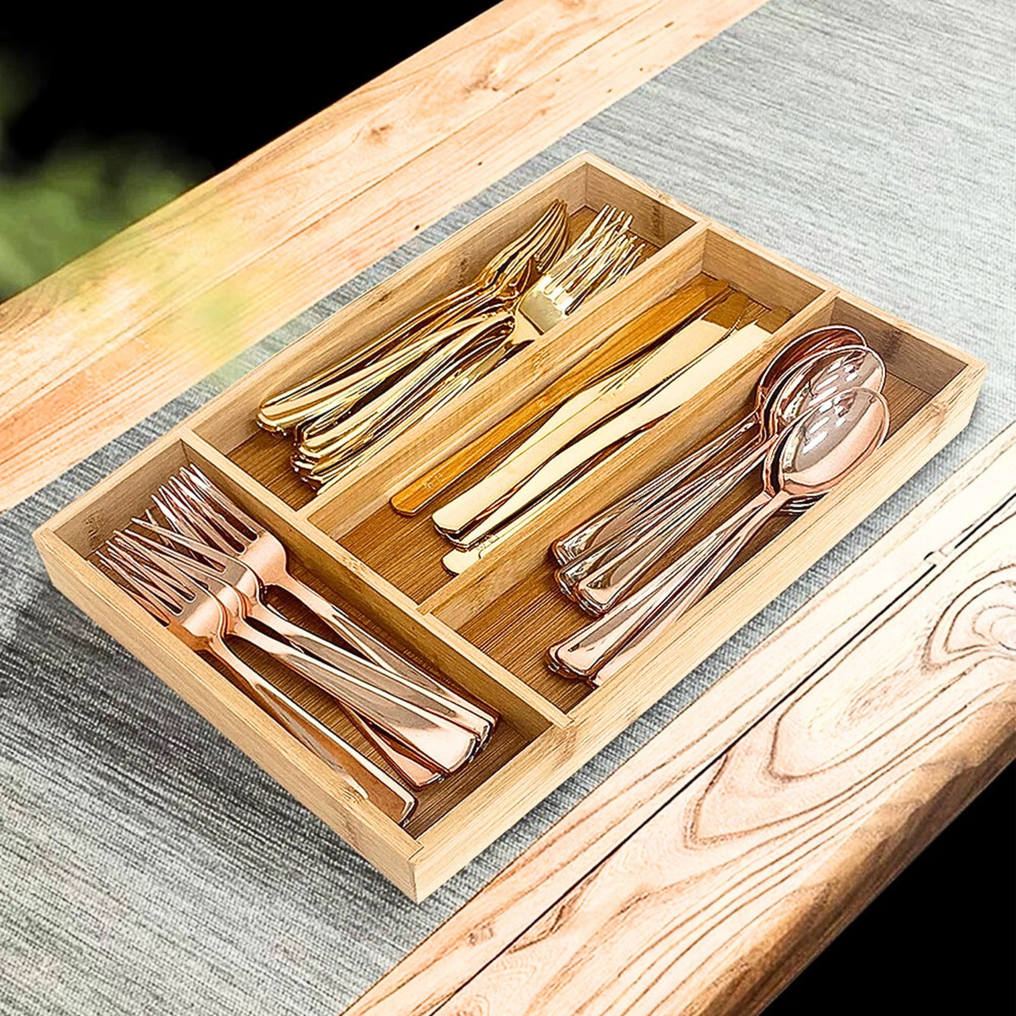 Bamboo Cutlery Divide Storage Trays  Rack  － Kitchen Drawer Organizer Home Accessories