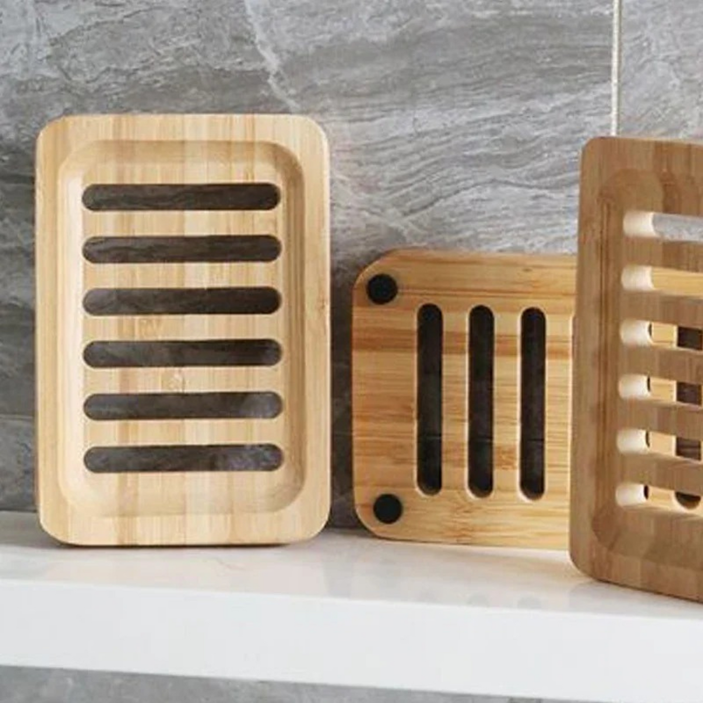 "Bamboo Soap Dish －Natural Wooden Drain Tray for Bathroom & Washroom