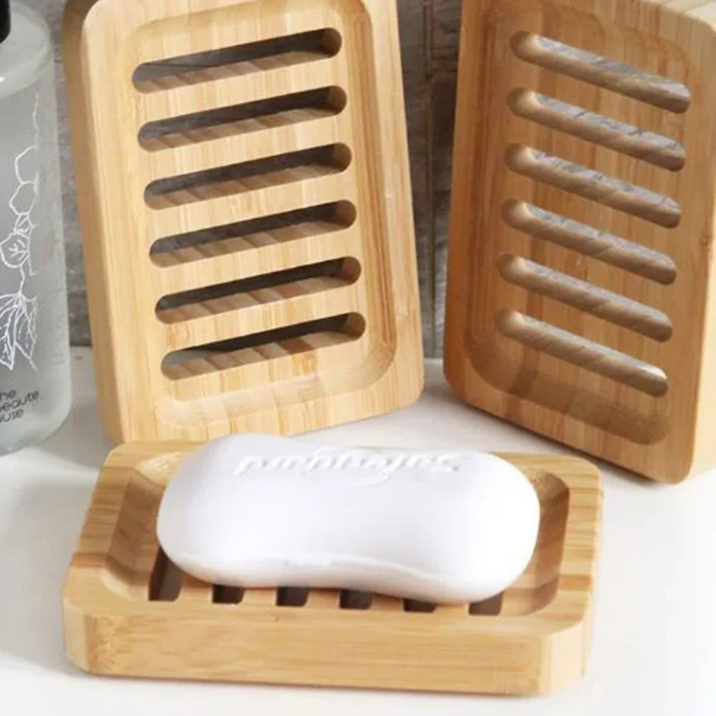 "Bamboo Soap Dish －Natural Wooden Drain Tray for Bathroom & Washroom