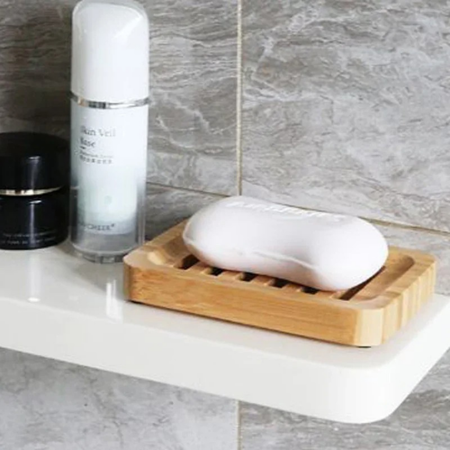 "Bamboo Soap Dish －Natural Wooden Drain Tray for Bathroom & Washroom