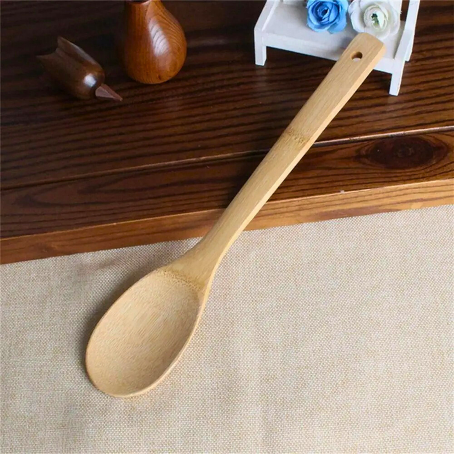 Bamboo Wood Cooking Turners Utensil Set Healthy Bamboo Turners Spoon Spatula Kitchen Tools for Home Picnic Cooking