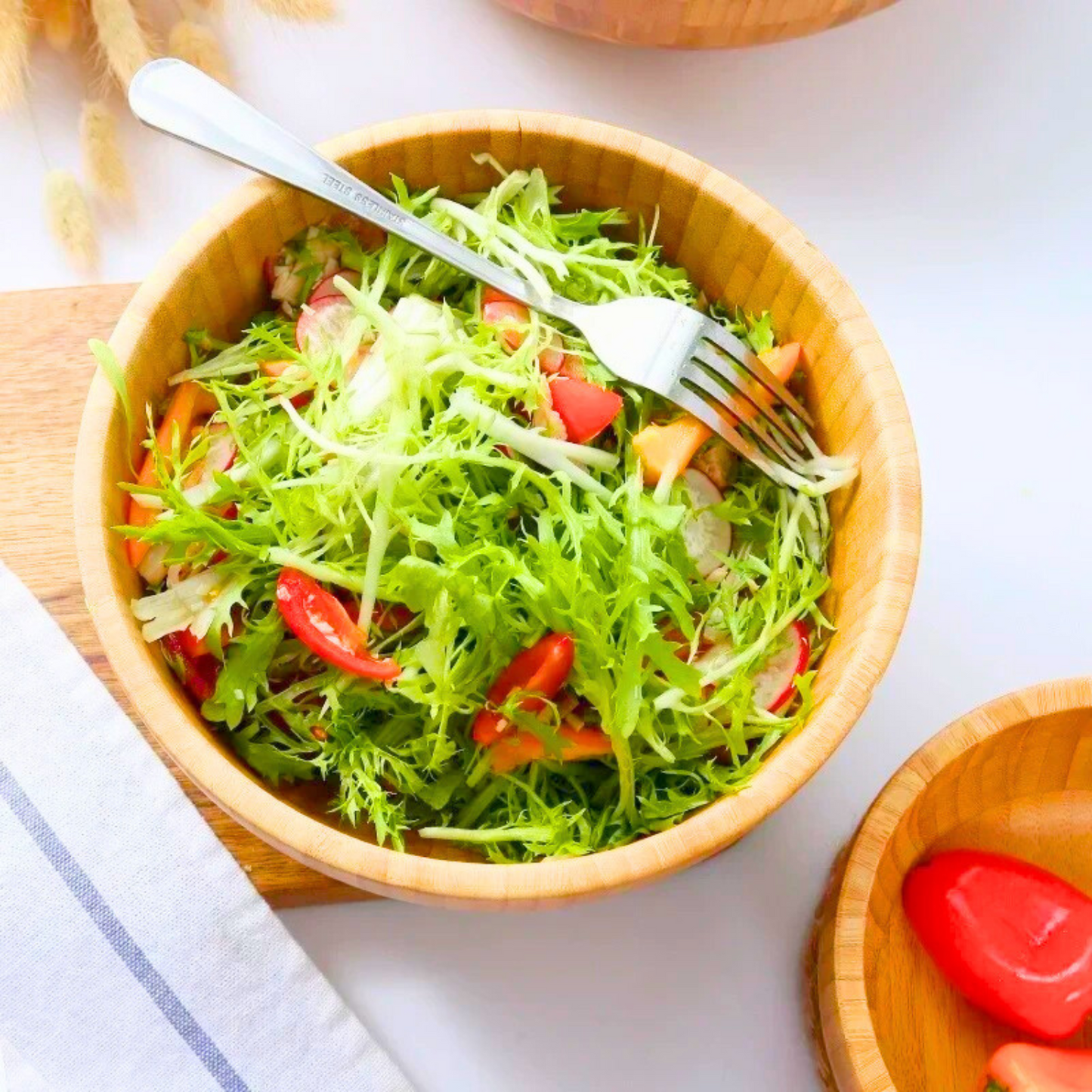 Bamboo Salad & Noodle Bowl | Natural Material, No Paint or Wax